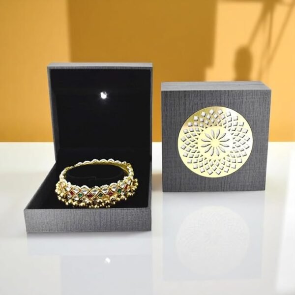Pearl Nakshatra Premium Bangle, Bracelet & Kada Box with LED Light – Velvet Jewellery Gift & Display Case for Wedding, Engagement & Shop Use (Black, Single) - Image 2