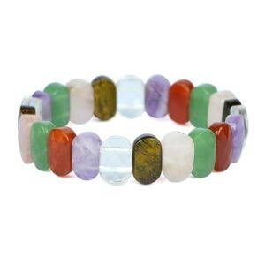 7 Chakra Flat Stone Bracelet – Natural Crystal Healing Energy Bracelet for Men & Women, Yoga, Reiki, Meditation & Protection