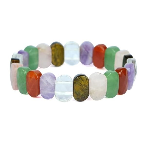 7 Chakra Flat Stone Bracelet – Natural Crystal Healing Energy Bracelet for Men & Women, Yoga, Reiki, Meditation & Protection