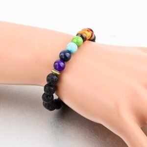 7 Chakra Lava Stone Healing Bracelet – Natural Energy Balancing Reiki Beads for Men & Women, Meditation, Yoga & Spiritual Wellness