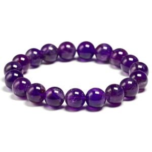 Amethyst Crystal Healing Bracelet – Natural Stress Relief & Protection Stone for Men & Women | Crown Chakra Reiki Energy Bracelet for Peace & Clarity