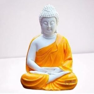Pearl Nakshatra Resin Gautam Buddha Statue – 5.5 Inch Meditating Figurine for Home Decor, Office & Spiritual Gifts (Orange & White)