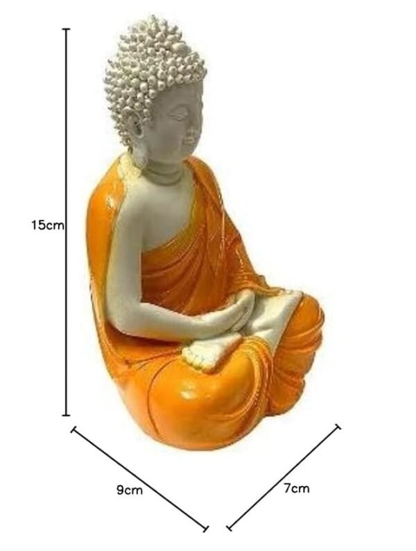 Pearl Nakshatra Resin Gautam Buddha Statue – 5.5 Inch Meditating Figurine for Home Decor, Office & Spiritual Gifts (Orange & White) - Image 5