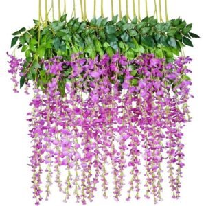 Artificial Wisteria Vine Garland – 8 Pcs (43 Inch) | Long Hanging Fake Silk Flowers for Ganpati Decoration, Home Decor, Wedding & Party Decor - Lavender