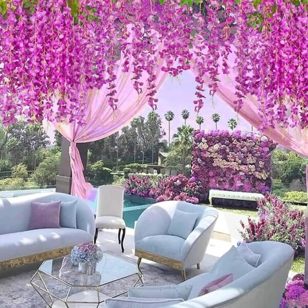 Artificial Wisteria Vine Garland – 8 Pcs (43 Inch) | Long Hanging Fake Silk Flowers for Ganpati Decoration, Home Decor, Wedding & Party Decor - Lavender - Image 7