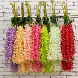 Artificial Wisteria Vine Garland – 8 Pcs (43 Inch) | Long Hanging Fake Silk Flowers for Ganpati Decoration, Home Decor, Wedding & Party Decor - Multicolor