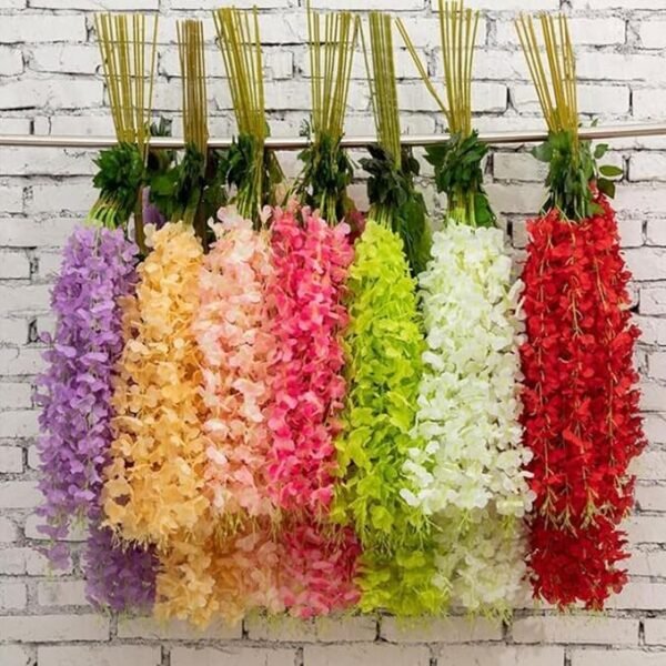 Artificial Wisteria Vine Garland – 8 Pcs (43 Inch) | Long Hanging Fake Silk Flowers for Ganpati Decoration, Home Decor, Wedding & Party Decor - Multicolor