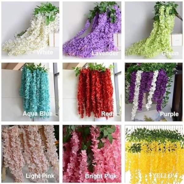 Artificial Wisteria Vine Garland – 8 Pcs (43 Inch) | Long Hanging Fake Silk Flowers for Ganpati Decoration, Home Decor, Wedding & Party Decor - Yellow - Image 6