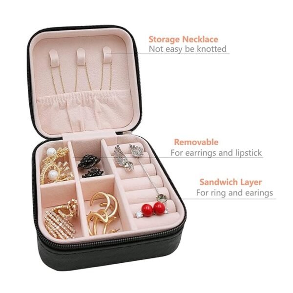 Pearl Nakshatra Faux Leather Mini Jewelry Travel Case – Small Portable Jewelry Organizer Box for Rings, Earrings, Necklaces & Bracelets – Compact Travel Jewelry Storage Case (Any Color) - Image 2