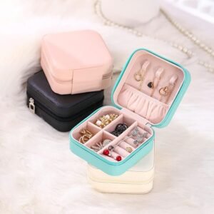 Pearl Nakshatra Faux Leather Mini Jewelry Travel Case – Small Portable Jewelry Organizer Box for Rings, Earrings, Necklaces & Bracelets – Compact Travel Jewelry Storage Case (Any Color)