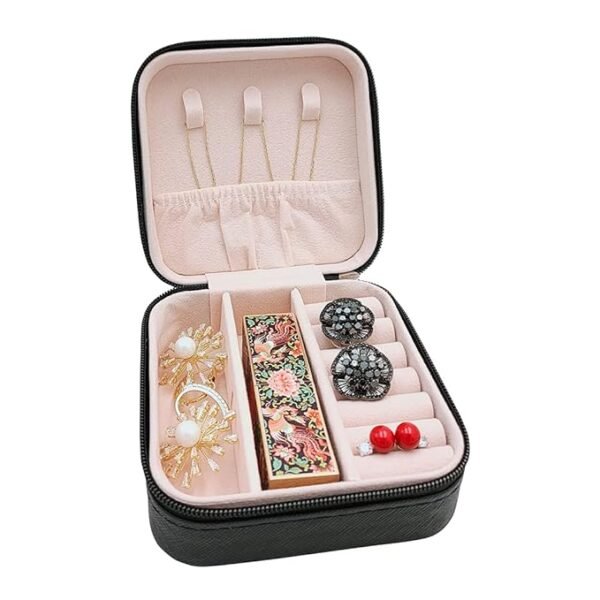 Pearl Nakshatra Faux Leather Mini Jewelry Travel Case – Small Portable Jewelry Organizer Box for Rings, Earrings, Necklaces & Bracelets – Compact Travel Jewelry Storage Case (Any Color) - Image 6