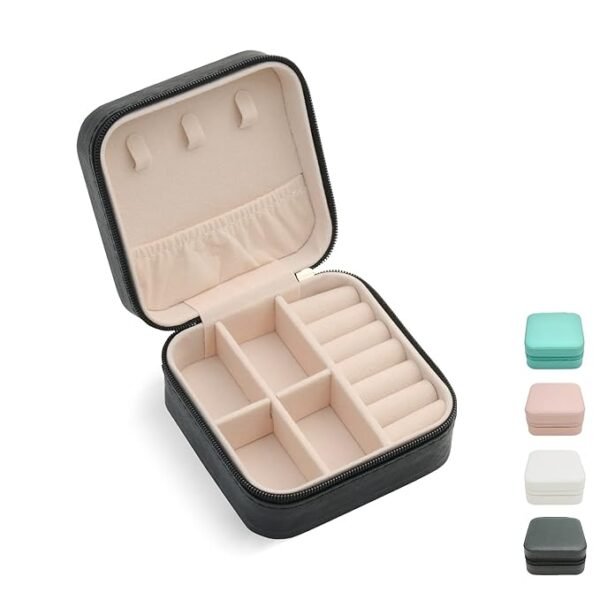 Pearl Nakshatra Faux Leather Mini Jewelry Travel Case – Small Portable Jewelry Organizer Box for Rings, Earrings, Necklaces & Bracelets – Compact Travel Jewelry Storage Case (Any Color) - Image 4
