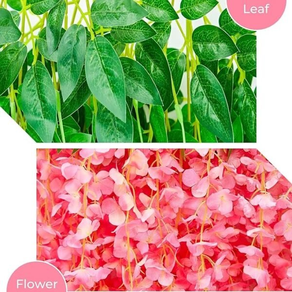 Artificial Wisteria Vine Garland – 8 Pcs (43 Inch) | Long Hanging Fake Silk Flowers for Ganpati Decoration, Home Decor, Wedding & Party Decor - Pink - Image 5