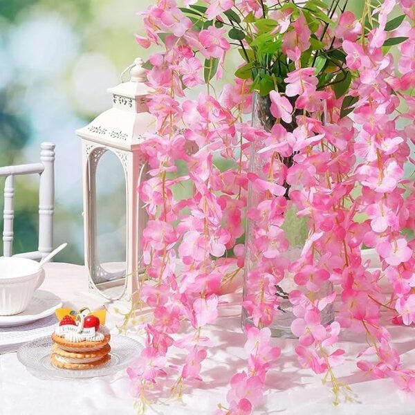 Artificial Wisteria Vine Garland – 8 Pcs (43 Inch) | Long Hanging Fake Silk Flowers for Ganpati Decoration, Home Decor, Wedding & Party Decor - Pink - Image 4