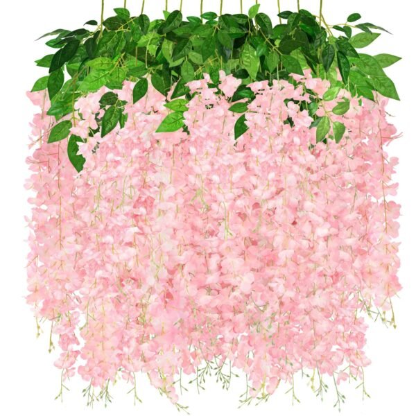Artificial Wisteria Vine Garland – 8 Pcs (43 Inch) | Long Hanging Fake Silk Flowers for Ganpati Decoration, Home Decor, Wedding & Party Decor - Pink