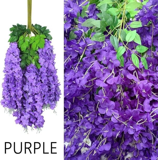 Artificial Wisteria Vine Garland – 8 Pcs (43 Inch) | Long Hanging Fake Silk Flowers for Ganpati Decoration, Home Decor, Wedding & Party Decor - Purple - Image 3