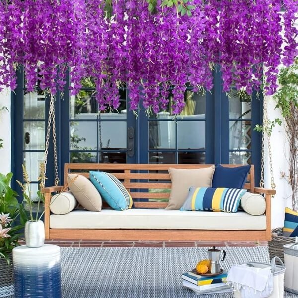 Artificial Wisteria Vine Garland – 8 Pcs (43 Inch) | Long Hanging Fake Silk Flowers for Ganpati Decoration, Home Decor, Wedding & Party Decor - Purple - Image 4