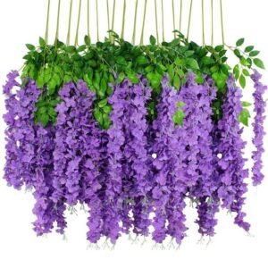 Artificial Wisteria Vine Garland – 8 Pcs (43 Inch) | Long Hanging Fake Silk Flowers for Ganpati Decoration, Home Decor, Wedding & Party Decor - Purple