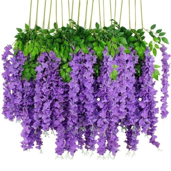 Artificial Wisteria Vine Garland – 8 Pcs (43 Inch) | Long Hanging Fake Silk Flowers for Ganpati Decoration, Home Decor, Wedding & Party Decor - Purple