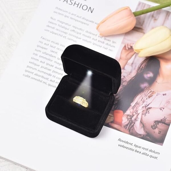 Pearl Nakshatra Premium Ring Box with Inside LED Light – Elegant Jewellery Gift & Display Case for Rings (Black, Single) - Image 2