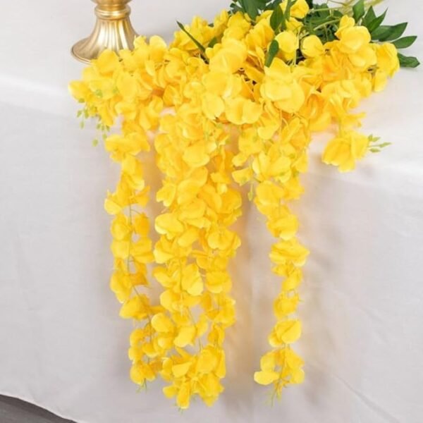 Artificial Wisteria Vine Garland – 8 Pcs (43 Inch) | Long Hanging Fake Silk Flowers for Ganpati Decoration, Home Decor, Wedding & Party Decor - Yellow - Image 2