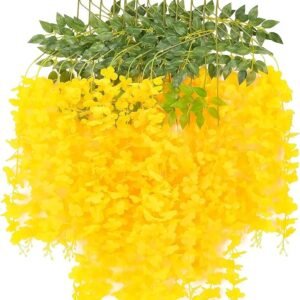 Artificial Wisteria Vine Garland – 8 Pcs (43 Inch) | Long Hanging Fake Silk Flowers for Ganpati Decoration, Home Decor, Wedding & Party Decor - Yellow