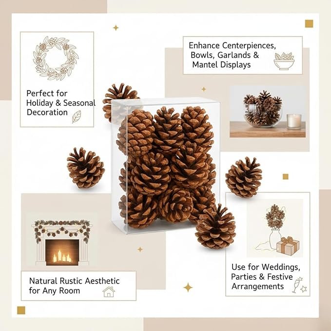 Natural Snow-Tipped Wooden Pine Cones (Pack of 12) – Rustic Christmas Tree Ornaments & Festive Hanging Decorations - Image 3