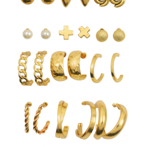 Pearl Nakshatra 12 Pairs Combo Earring Set for Women & Girls | Western Korean Style Studs & Hoops | Gold Chain Finish Fashion Jewellery