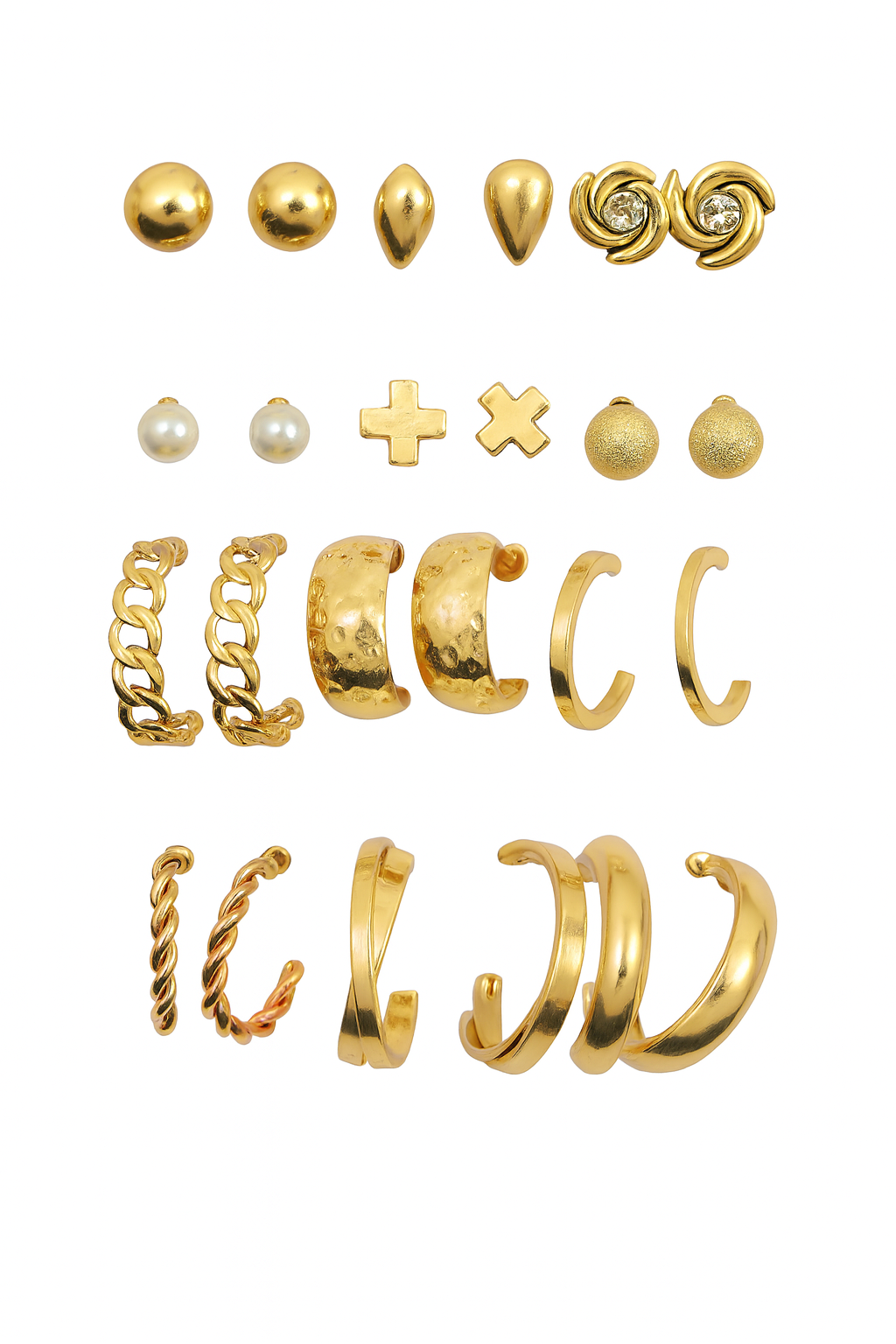 Pearl Nakshatra 12 Pairs Combo Earring Set for Women & Girls | Western Korean Style Studs & Hoops | Gold Chain Finish Fashion Jewellery