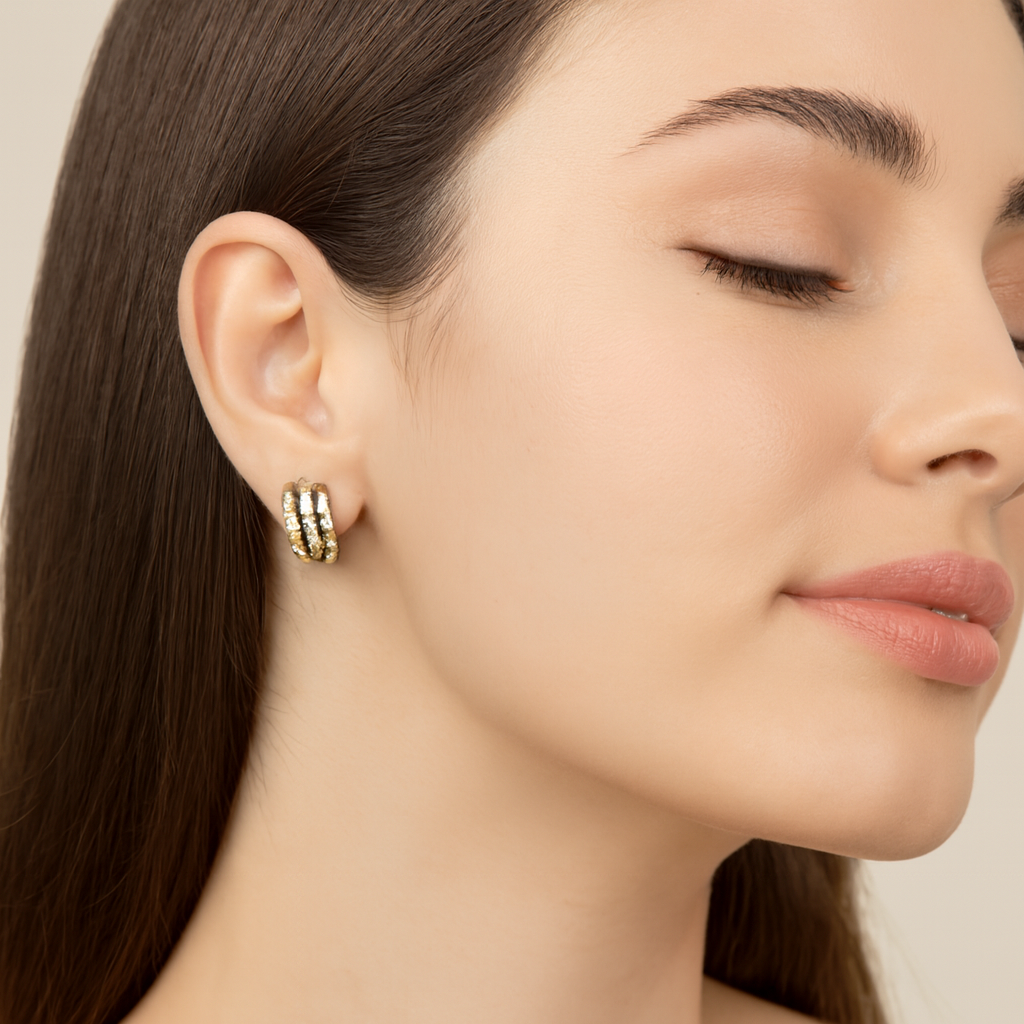 Gold Plated Twisted Layered Hoop Earrings for Women & Girls – American Diamond Stylish Hoops | Elegant Daily & Party Wear Jewellery Gift - Image 2