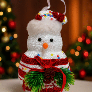 Festive Snowman Christmas Ornament – Glitter Hat Hanging Décor with Pinecone & Ribbon | Xmas Tree Decoration for Home & Gift Use – 17 cm