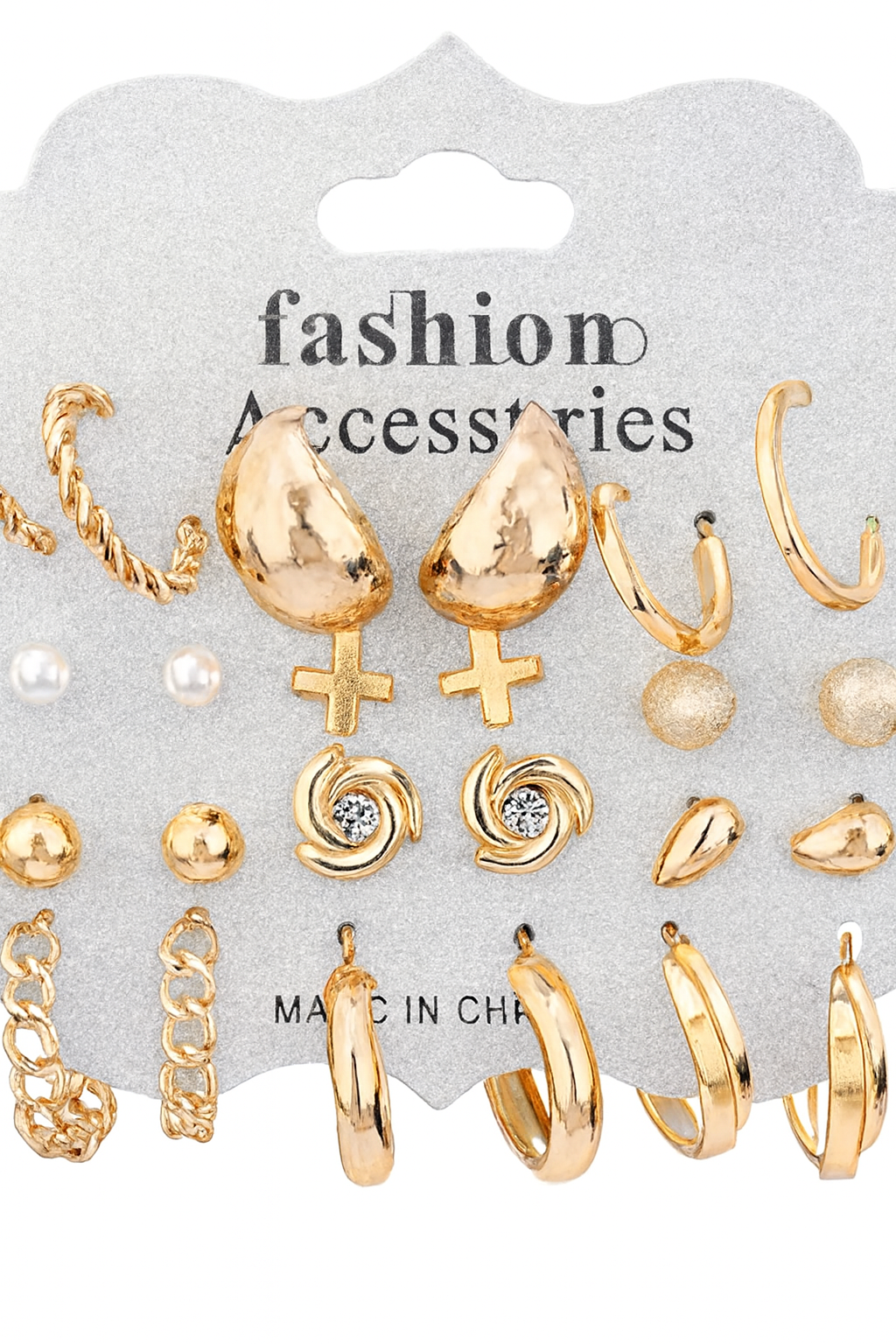 Pearl Nakshatra 12 Pairs Combo Earring Set for Women & Girls | Western Korean Style Studs & Hoops | Gold Chain Finish Fashion Jewellery - Image 3