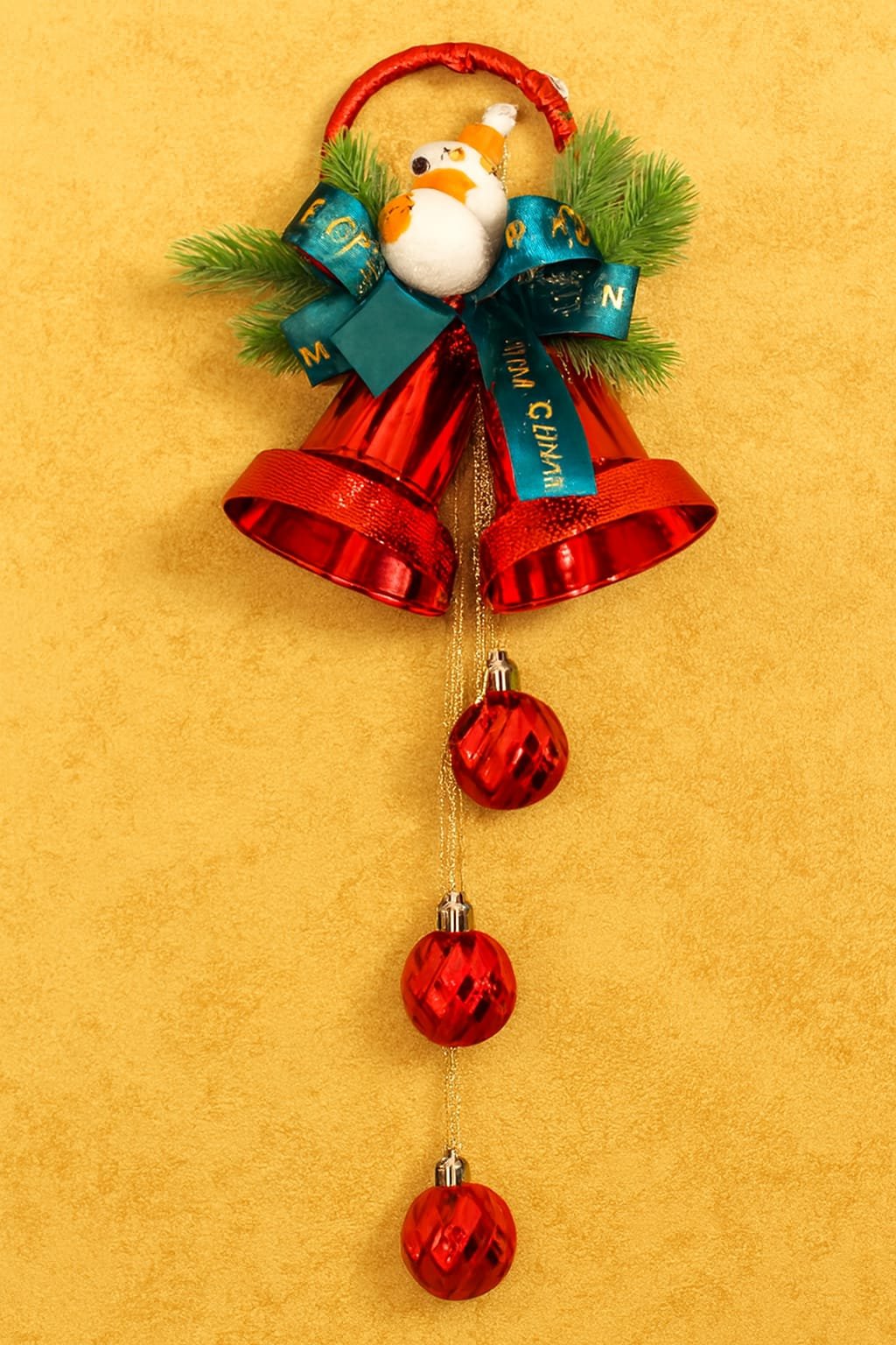 Christmas Hanging Red Bells Ornament – Festive Door & Wall Hanging Decoration for Home, Office, Christmas Tree | Holiday Accessories & Gift Décor (Red, 1 Pc, 16.5 Inch)