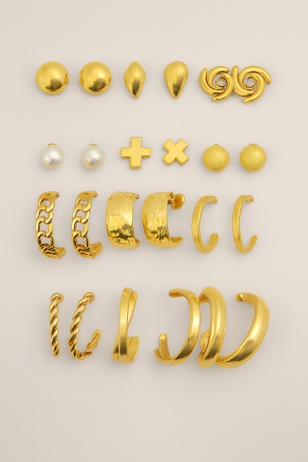 Pearl Nakshatra 12 Pairs Combo Earring Set for Women & Girls | Western Korean Style Studs & Hoops | Gold Chain Finish Fashion Jewellery - Image 2